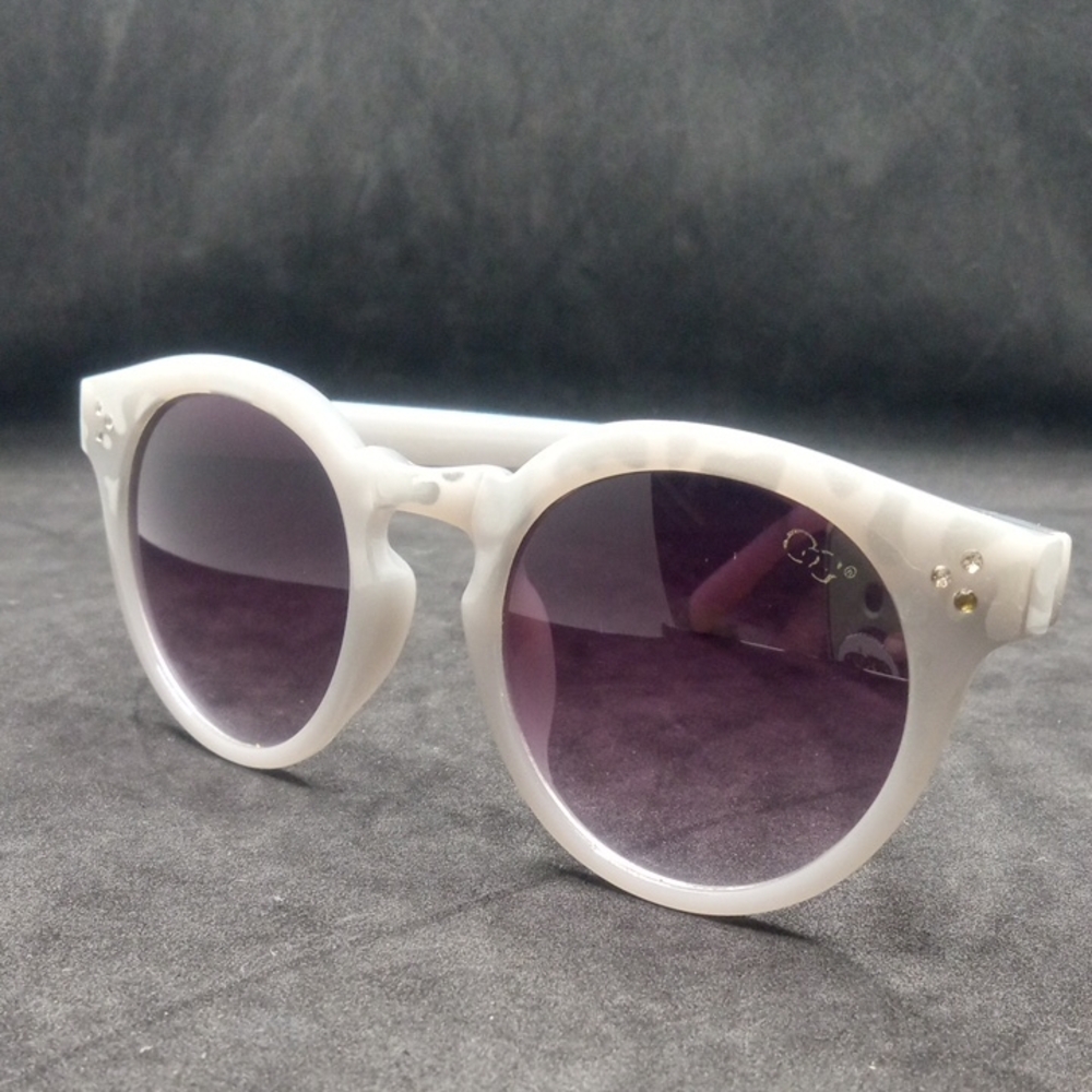 Silver And Gray Patterned CoG Sunglasses with Purple Lenses